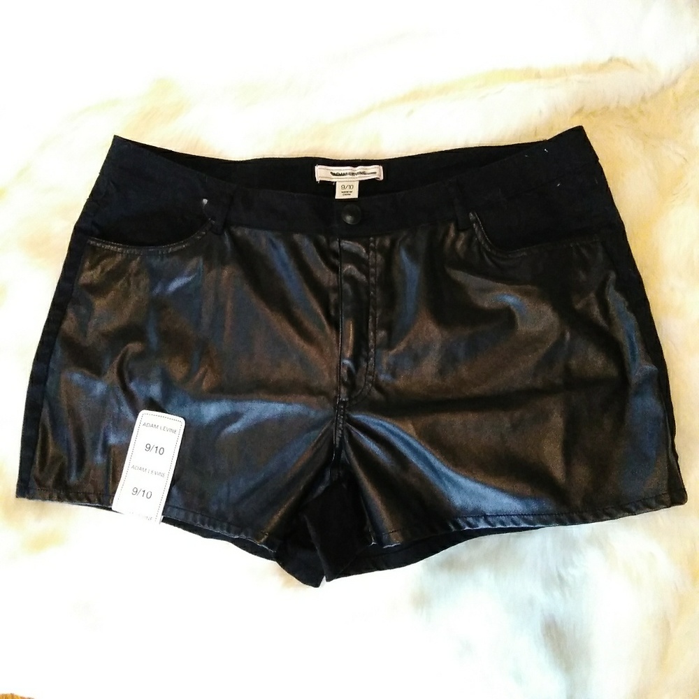 Black Jean Shorts Pleather Front